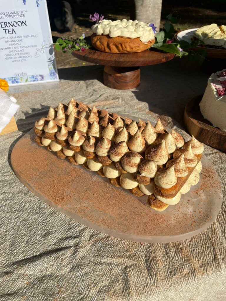 Tiramisu presented on catering table